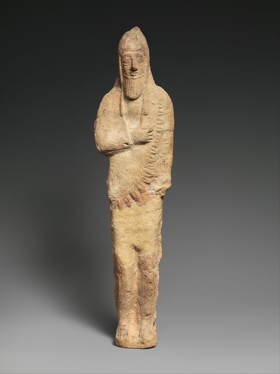 Standing male figurine of an "Assyrian" type, Terracotta, Cypriot 