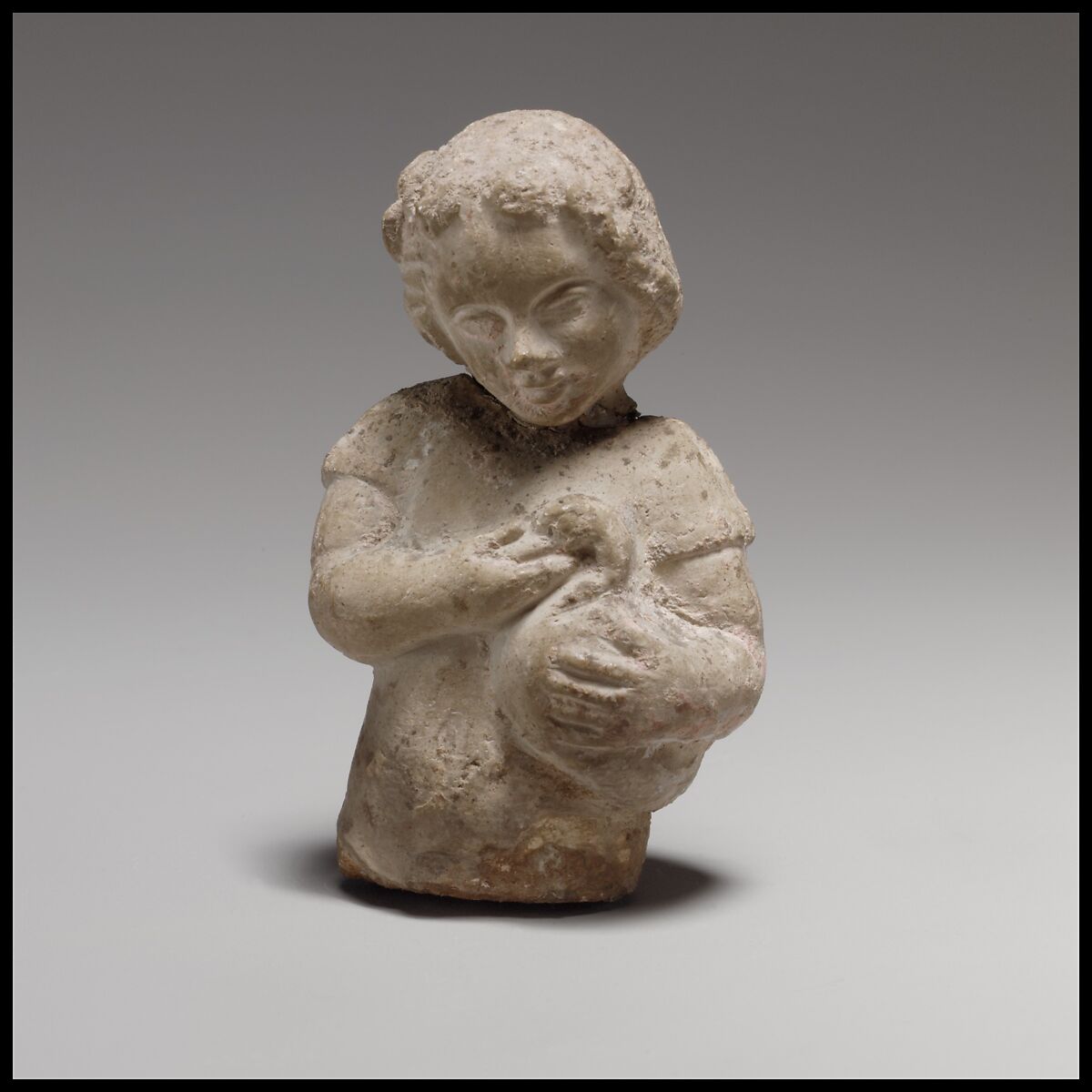 Standing boy with a goose, Terracotta, Cypriot 