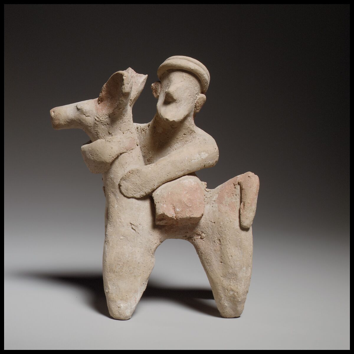 Terracotta statuette of a donkey and rider, Terracotta, Cypriot 