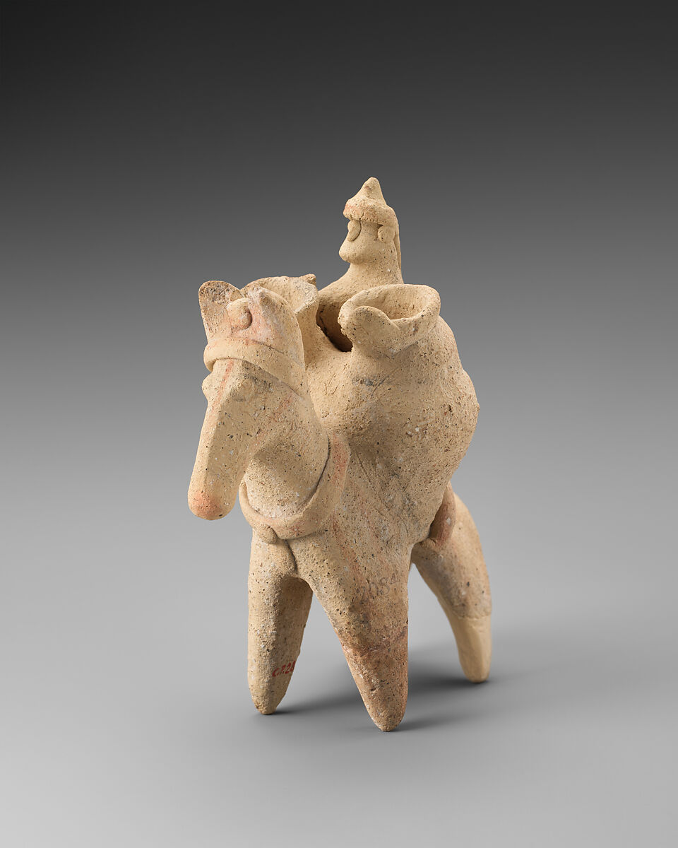 Terracotta statuette of a man riding a donkey, Terracotta, Cypriot