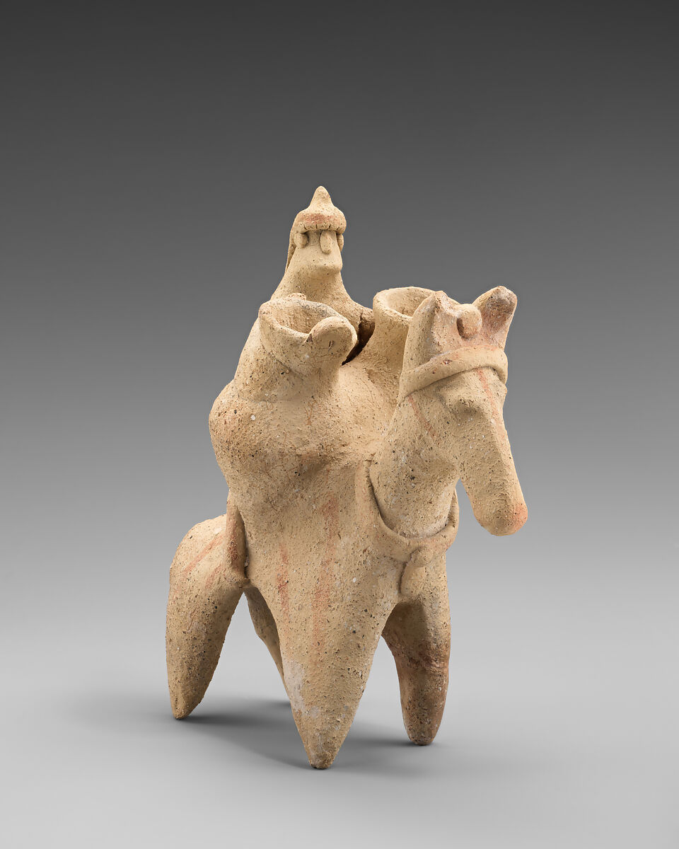 Terracotta statuette of a man riding a donkey, Terracotta, Cypriot