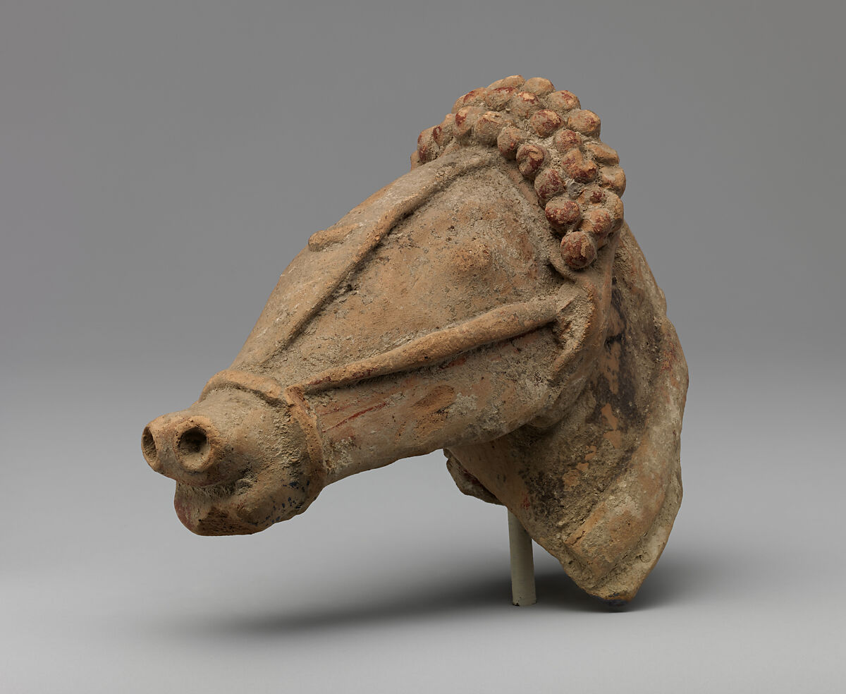 Terracotta horse's head with harness, Terracotta, Cypriot 