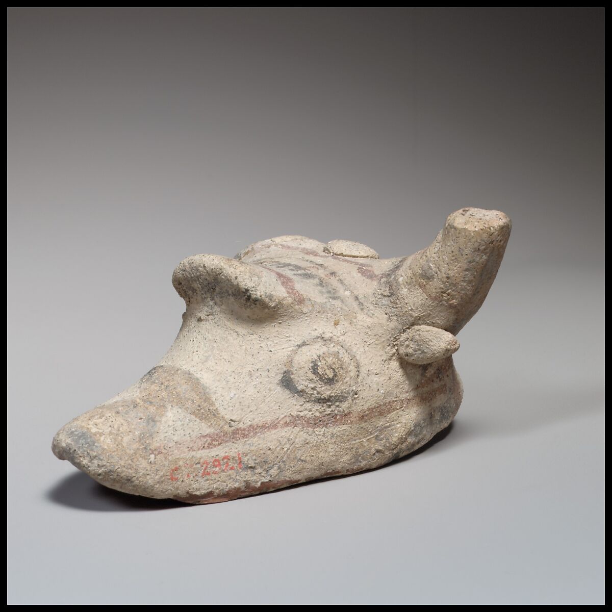 Bull's head mask with human characteristics, Terracotta, Cypriot 