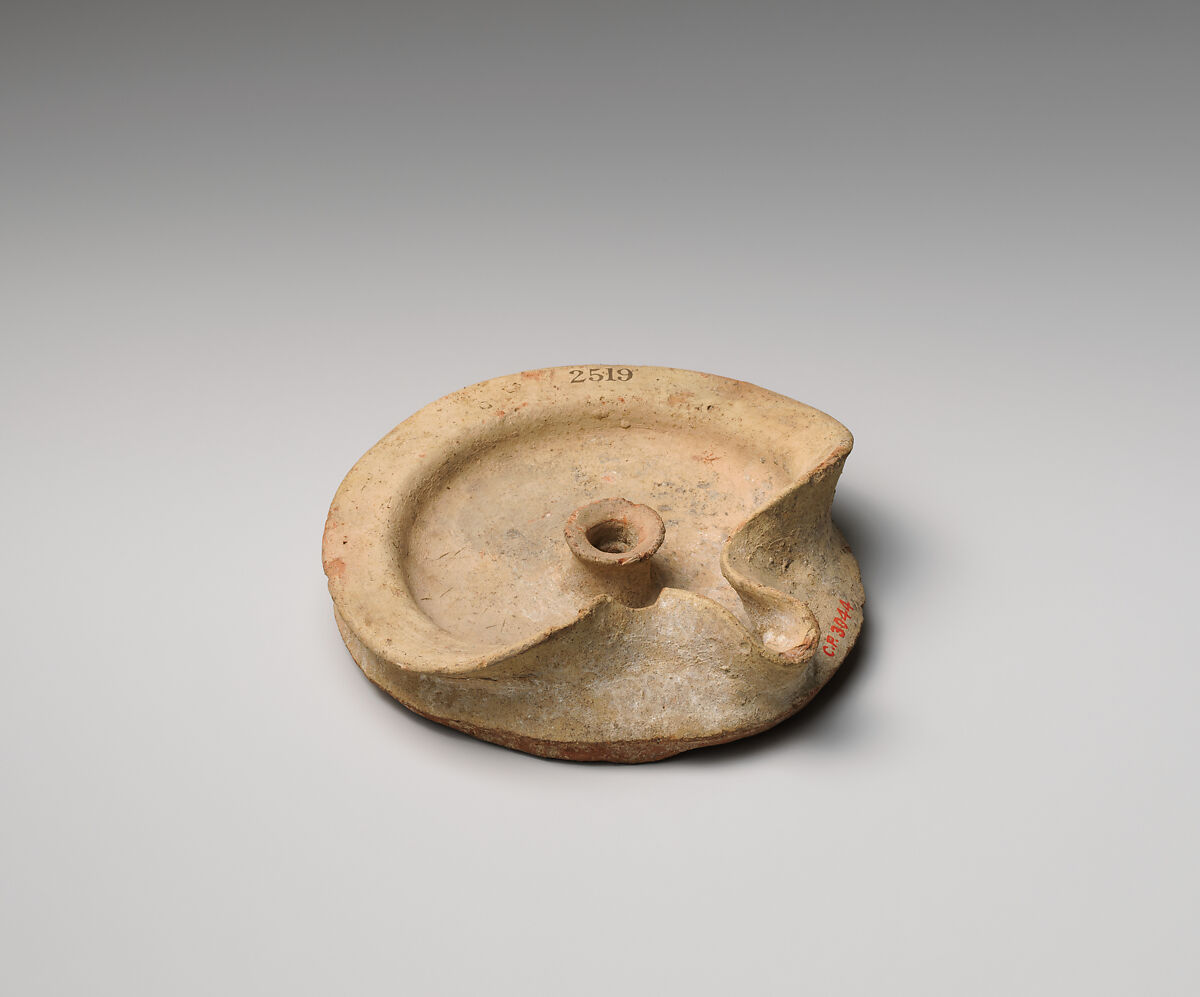 Terracotta saucer-shaped lamp, Terracotta, Cypriot 
