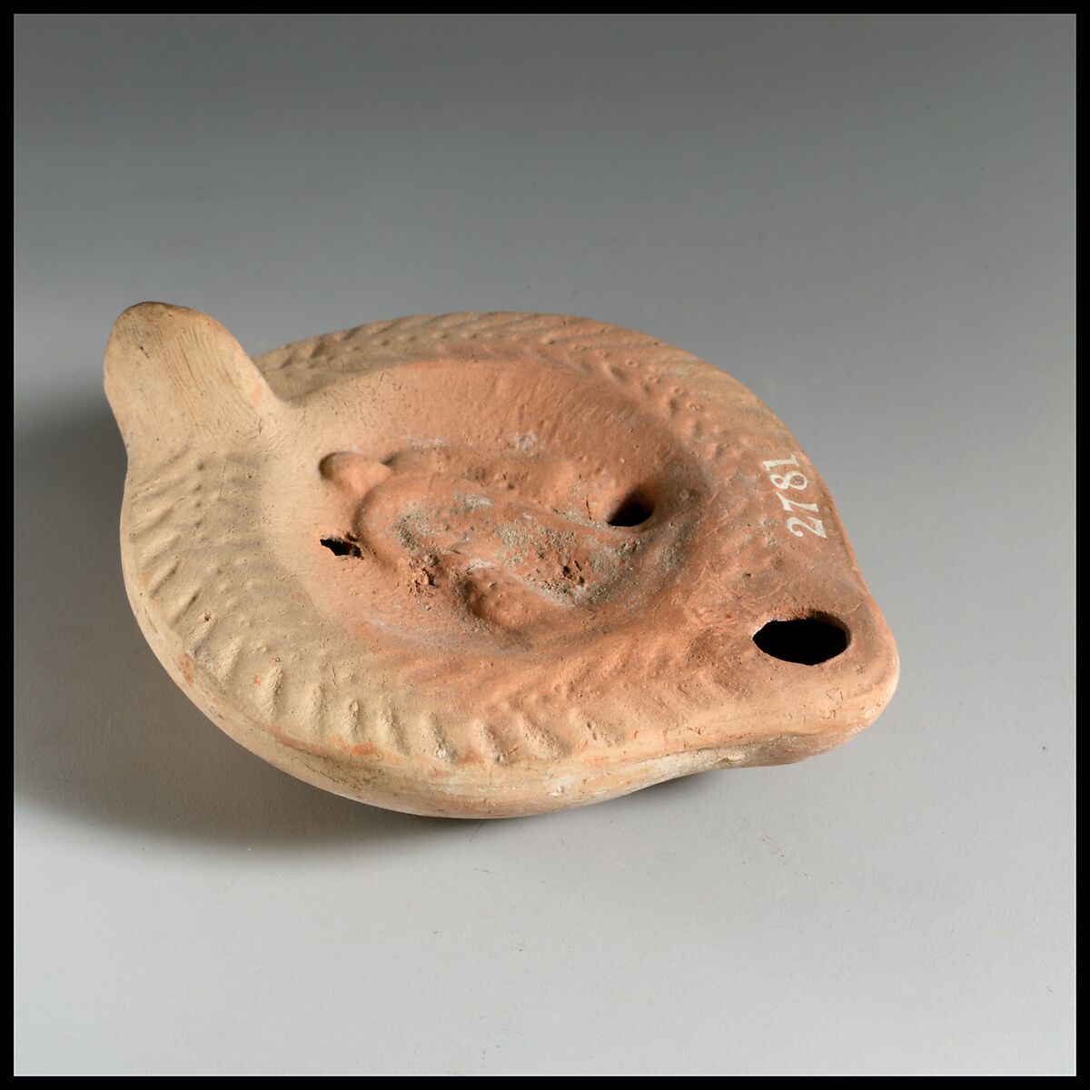 Terracotta oil lamp, Terracotta, Roman