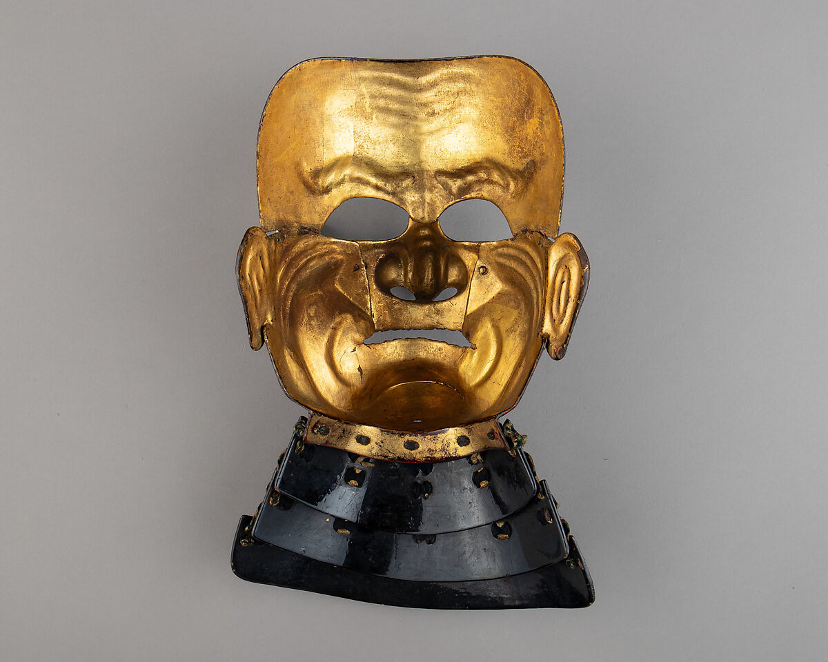 Mask (Sōmen) with Gorget, Iron, lacquer, textile, Japanese
