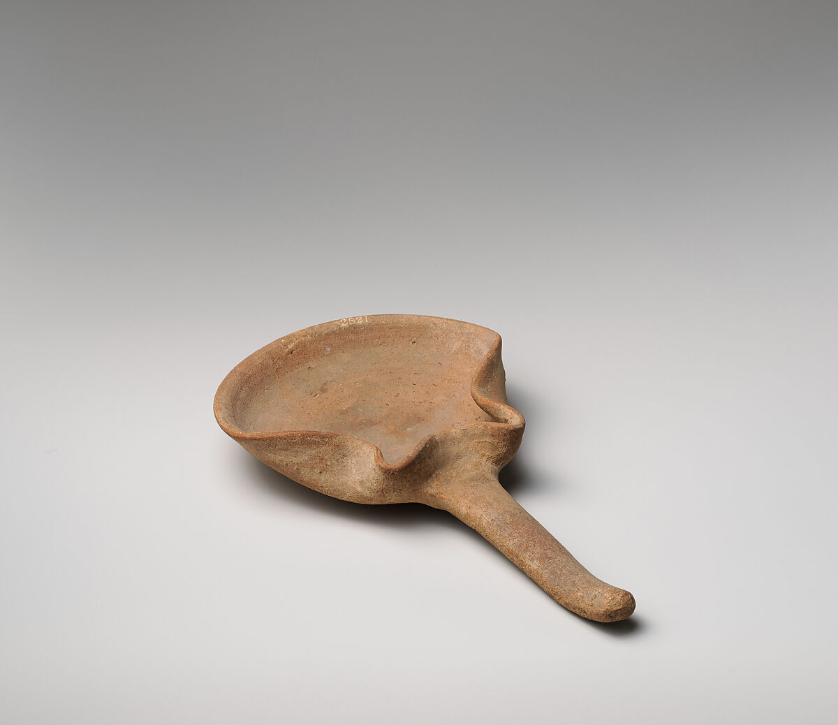 Terracotta handled saucer-shaped oil lamp, Terracotta, Cypriot 