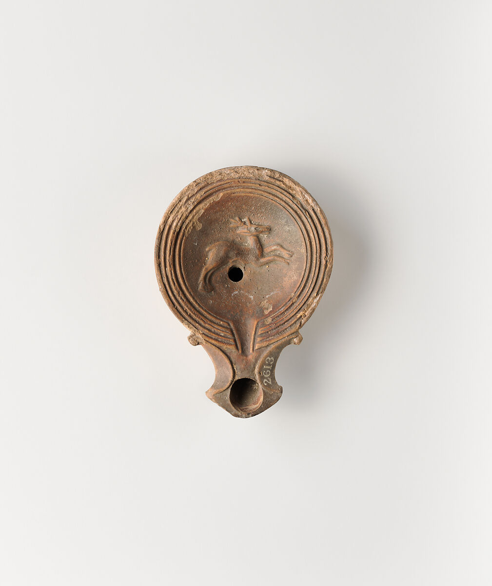 Terracotta oil lamp, Terracotta, Roman 