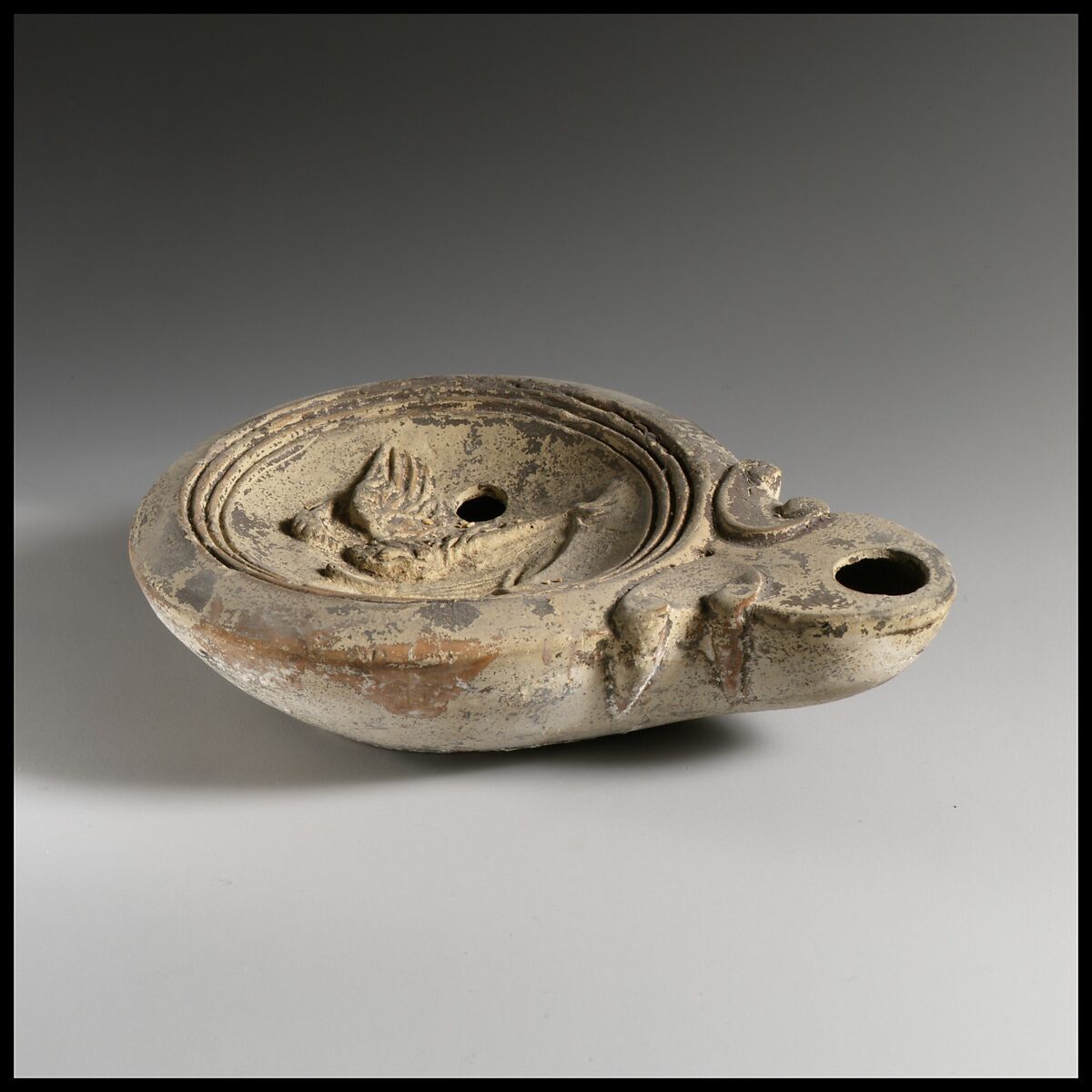 Terracotta oil lamp, Terracotta, Roman