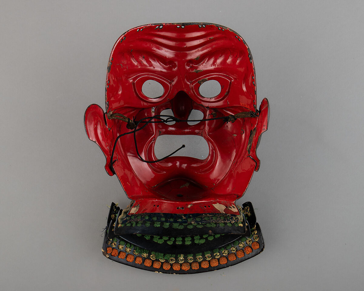 Full Mask (Sōmen) with Gorget, Iron, leather, lacquer, silk, Japanese