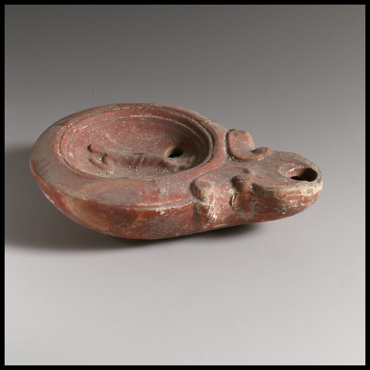 Terracotta oil lamp, Terracotta, Roman