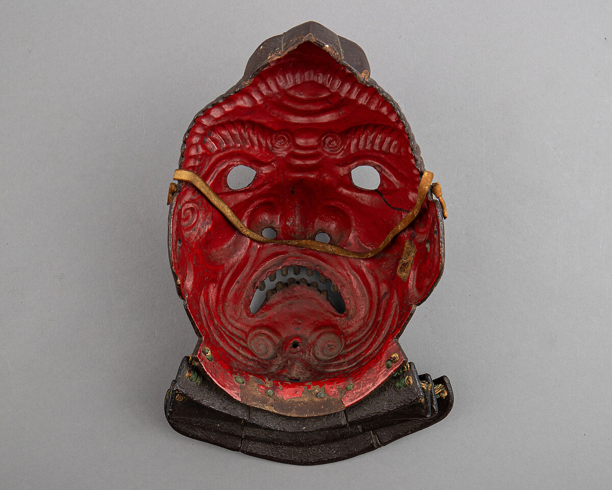 Mask (Ho-ate) with Gorget, gilt steel, leather, lacquer, copper, textile, Japanese