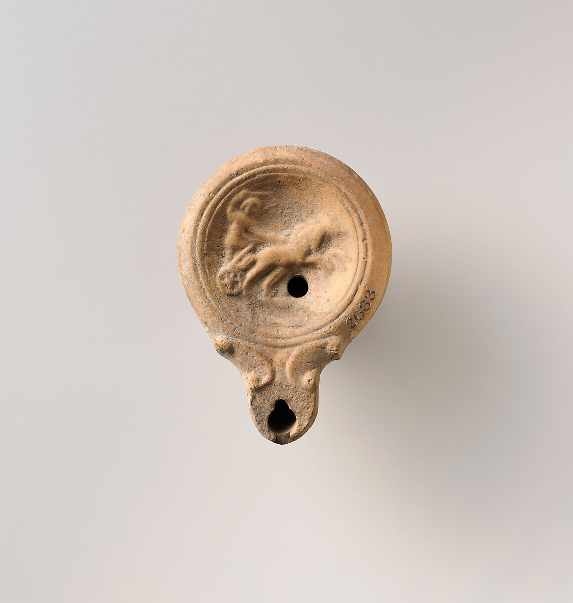 Terracotta oil lamp, Terracotta, Roman 