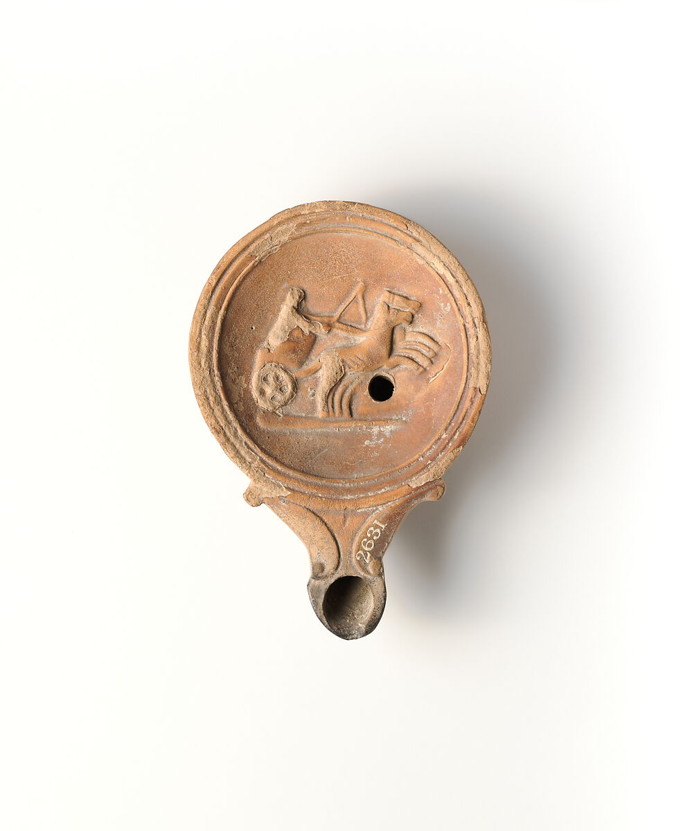 Terracotta oil lamp, Terracotta, Roman 