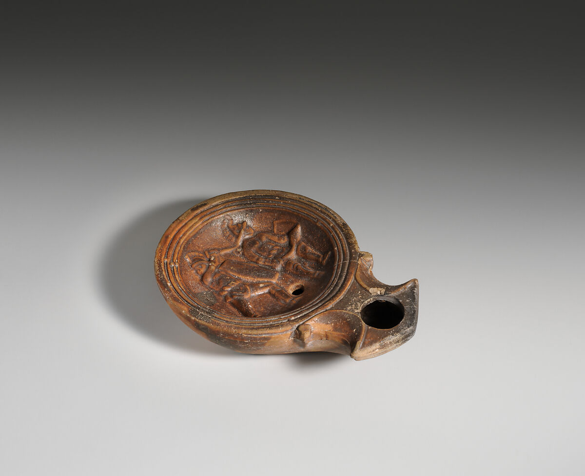 Terracotta oil lamp, Terracotta, Roman