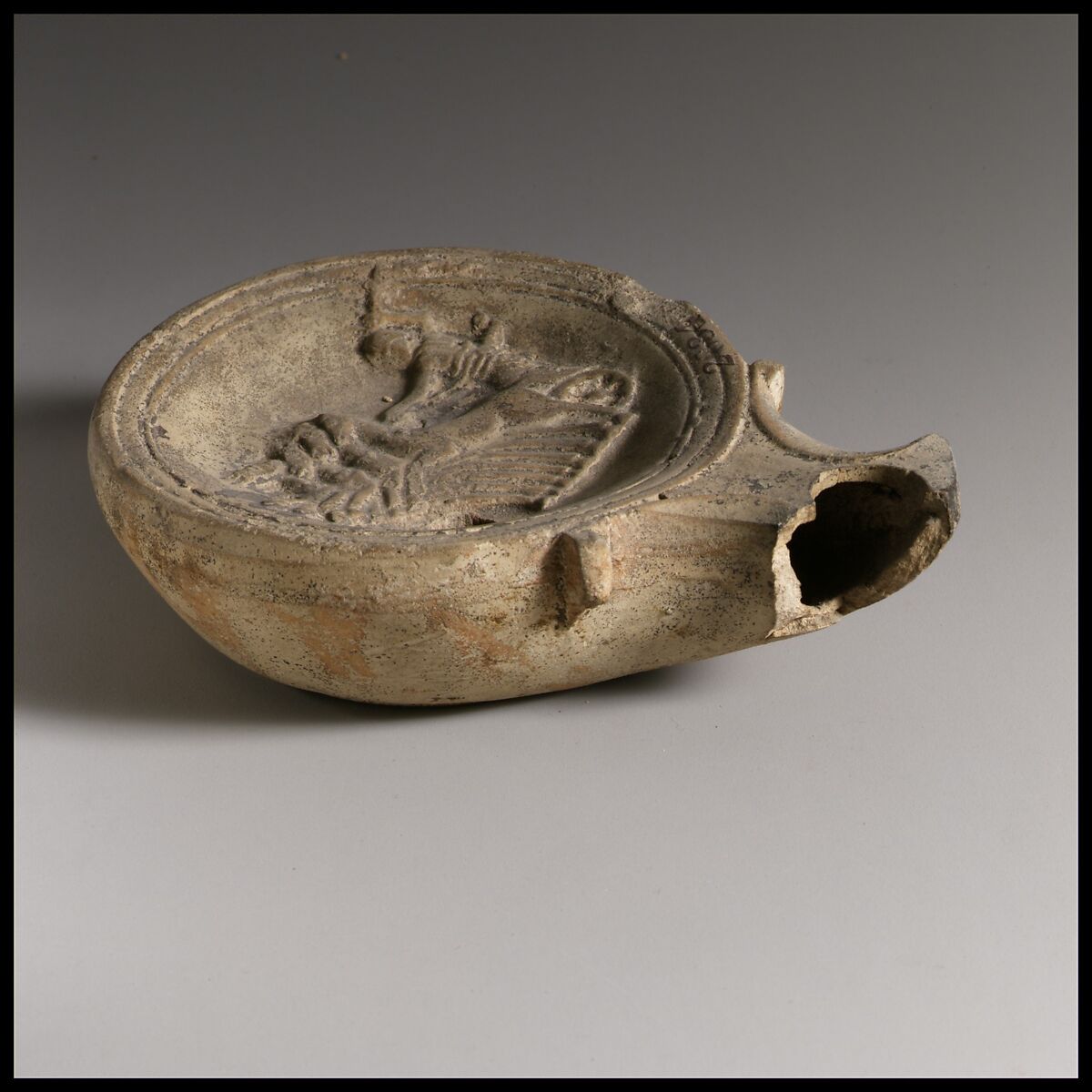 Terracotta oil lamp, Terracotta, Roman
