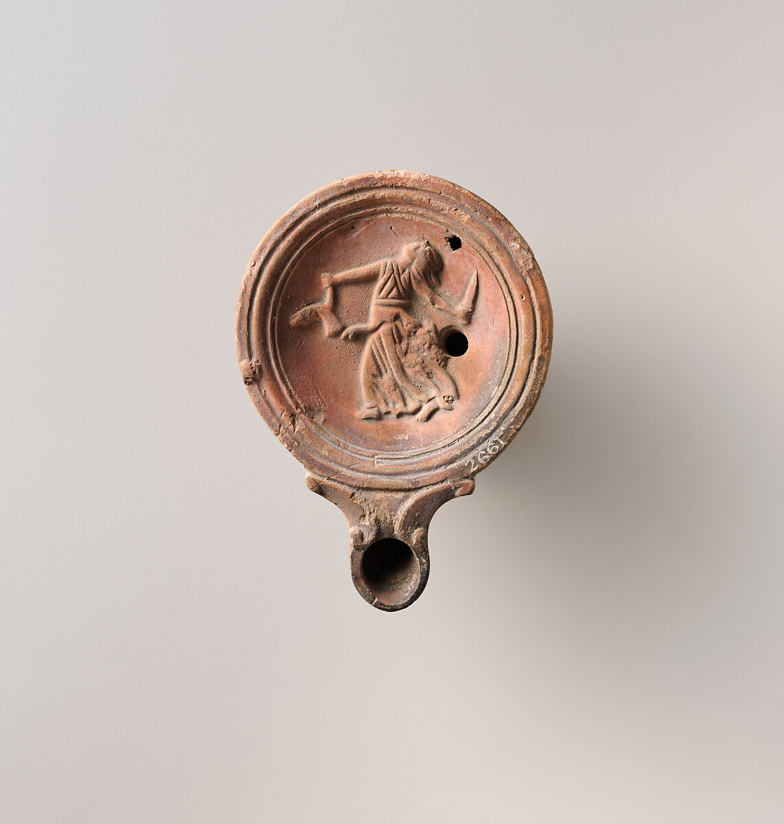 Terracotta oil lamp, Terracotta, Roman 