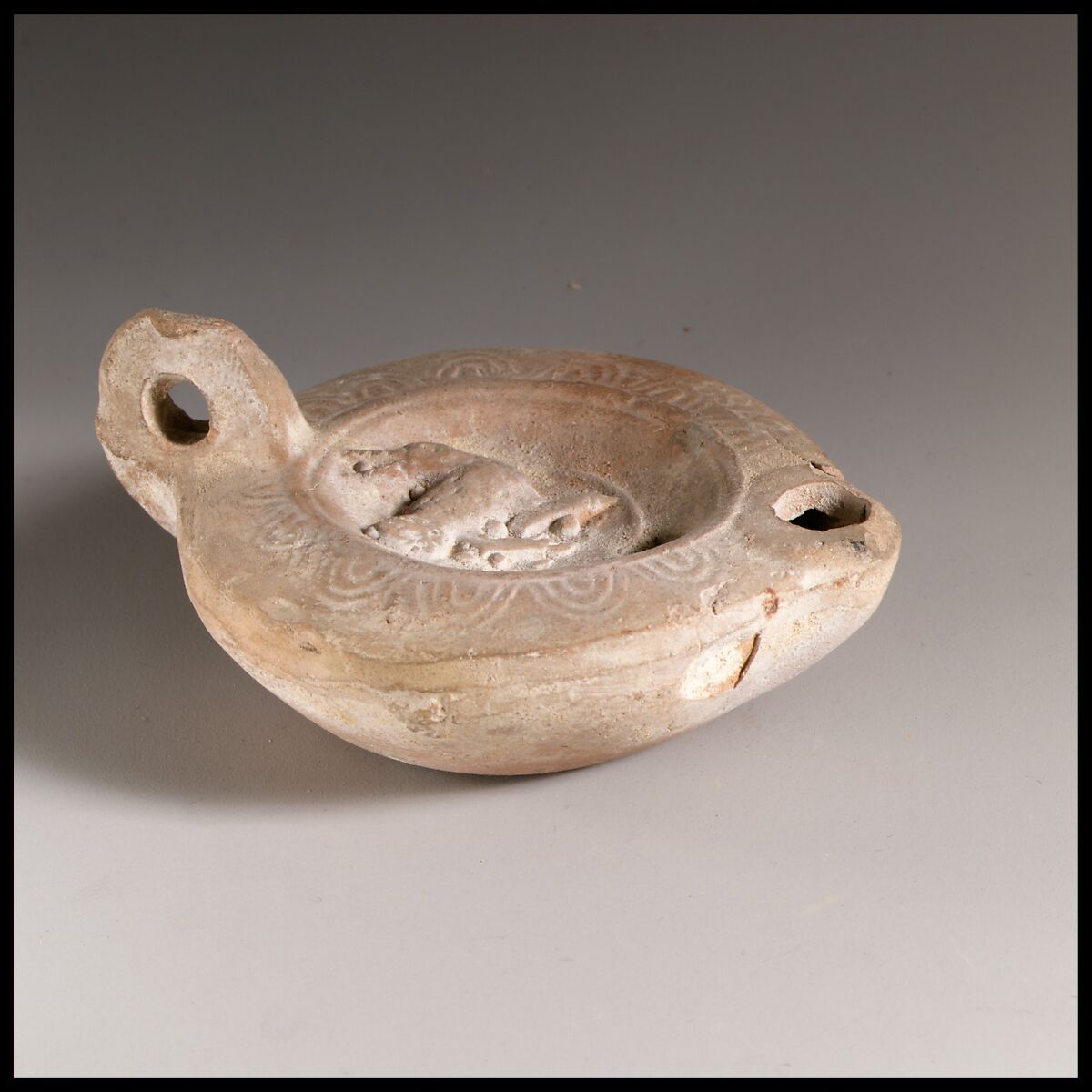 Terracotta oil lamp, Terracotta, Roman