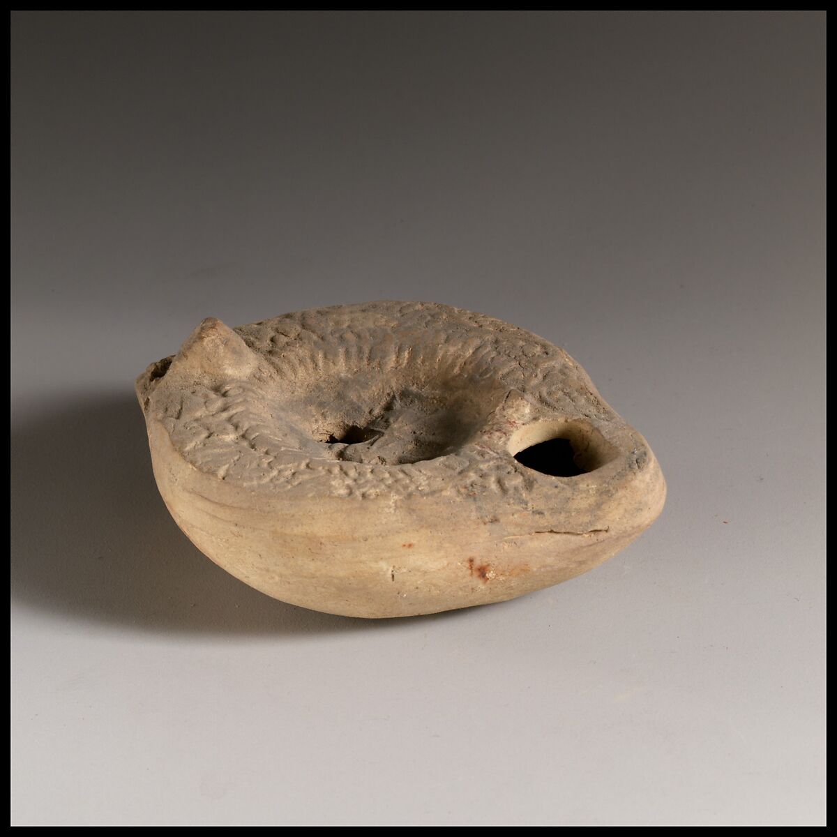 Terracotta oil lamp, Terracotta, Roman