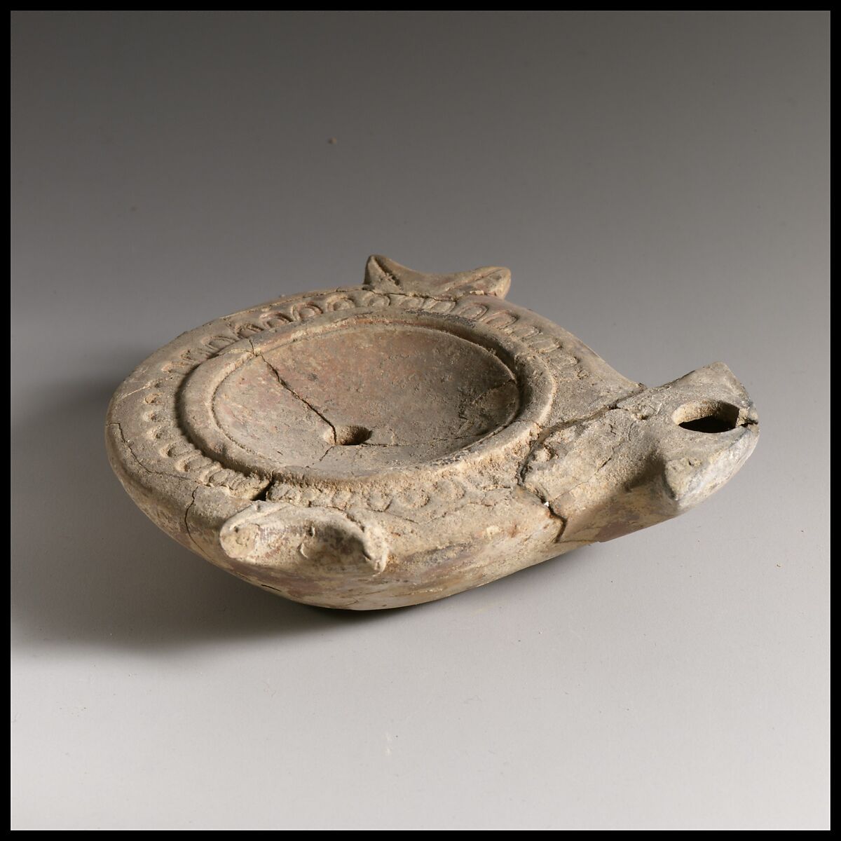 Terracotta oil lamp, Terracotta, Roman