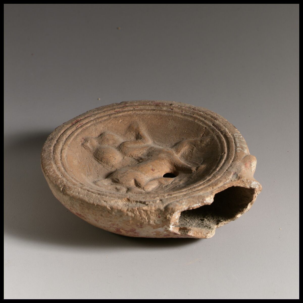 Terracotta oil lamp, Terracotta, Roman