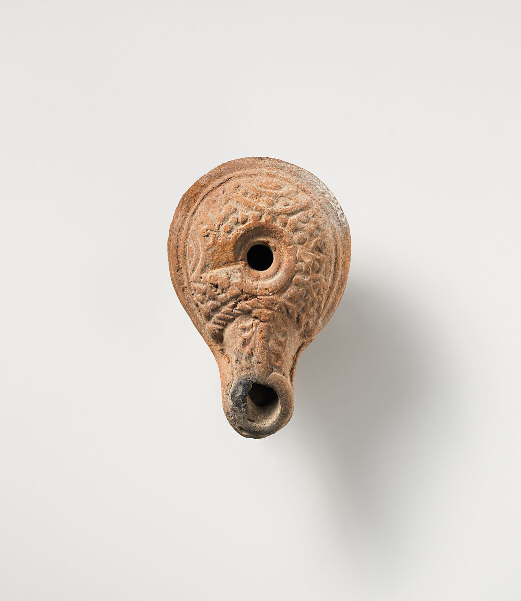 Terracotta oil lamp, Terracotta, Greek or Roman 