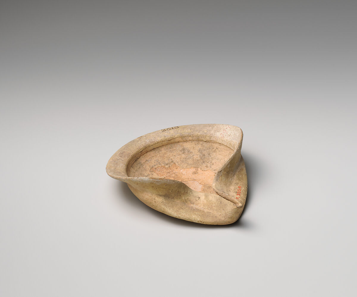 Terracotta saucer-shaped oil lamp, Terracotta, Cypriot