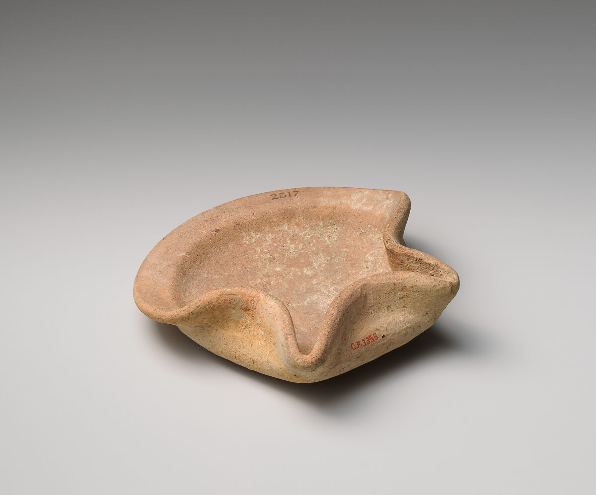 Terracotta saucer-shaped oil lamp, Terracotta, Cypriot