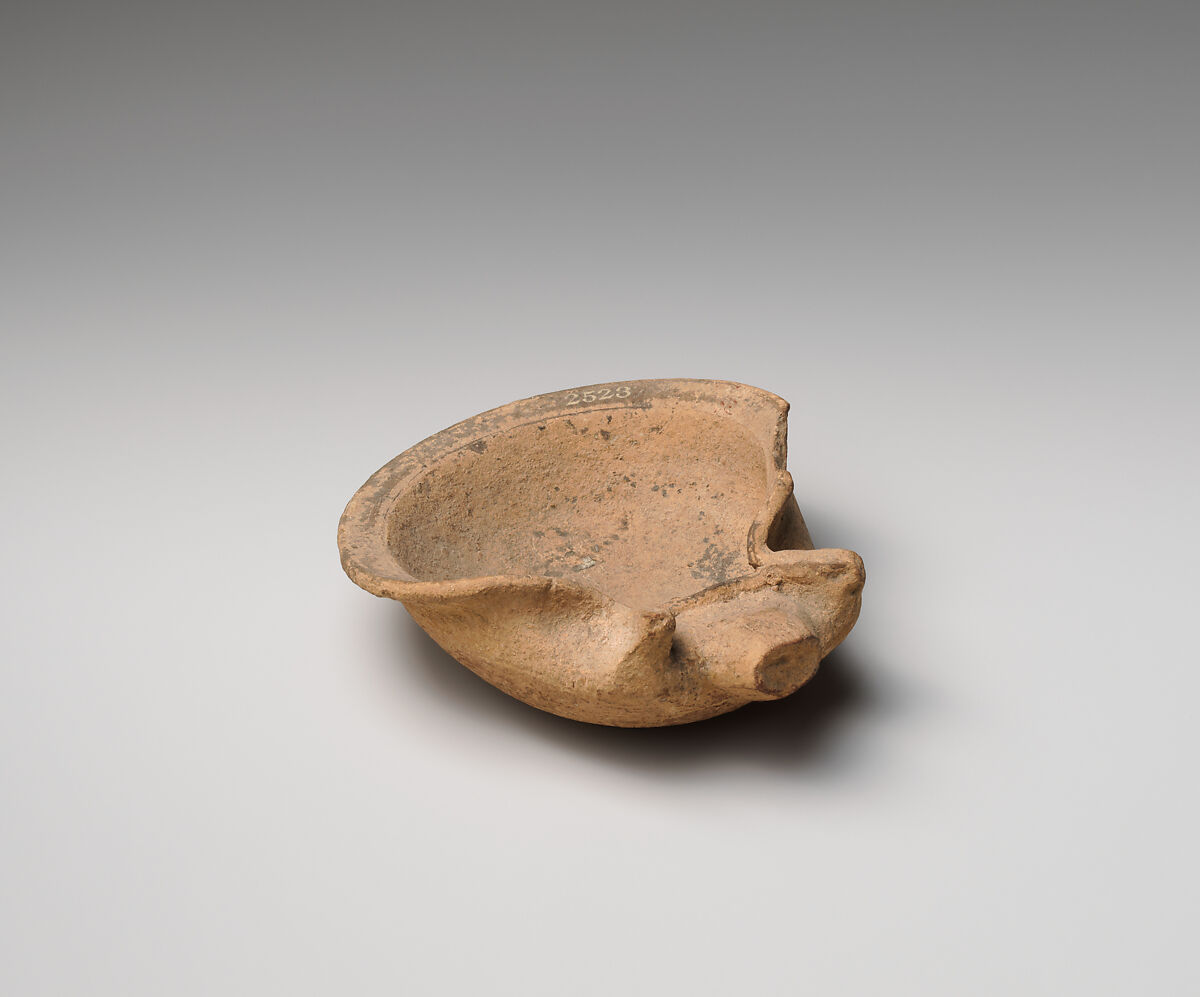 Terracotta saucer-shaped oil lamp, Terracotta, Cypriot 