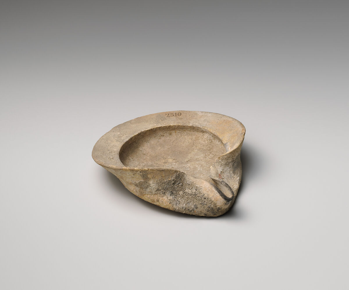 Terracotta saucer-shaped oil lamp, Terracotta, Cypriot 