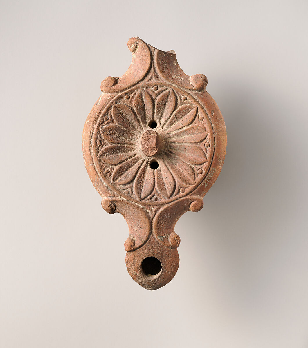 Terracotta oil lamp, Terracotta, Roman 