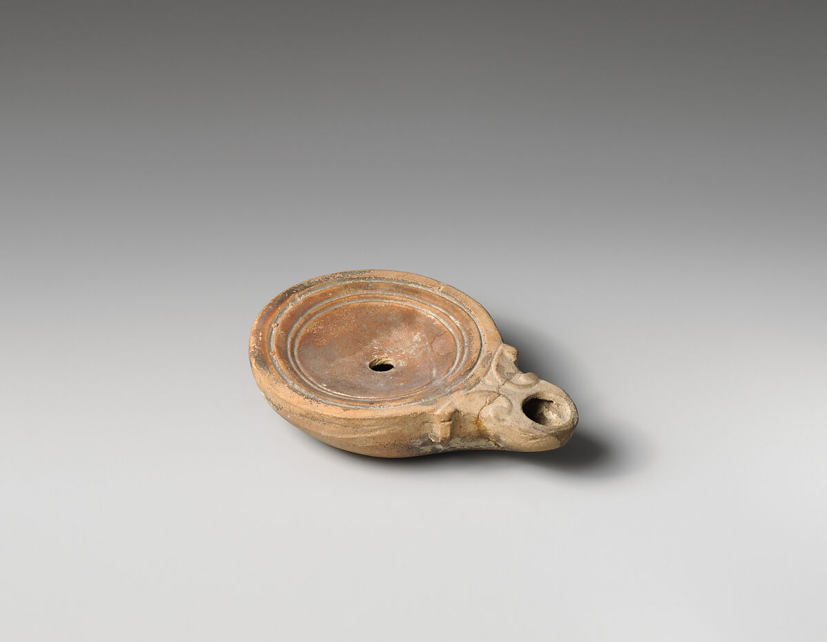 Terracotta oil lamp, Terracotta, Roman 