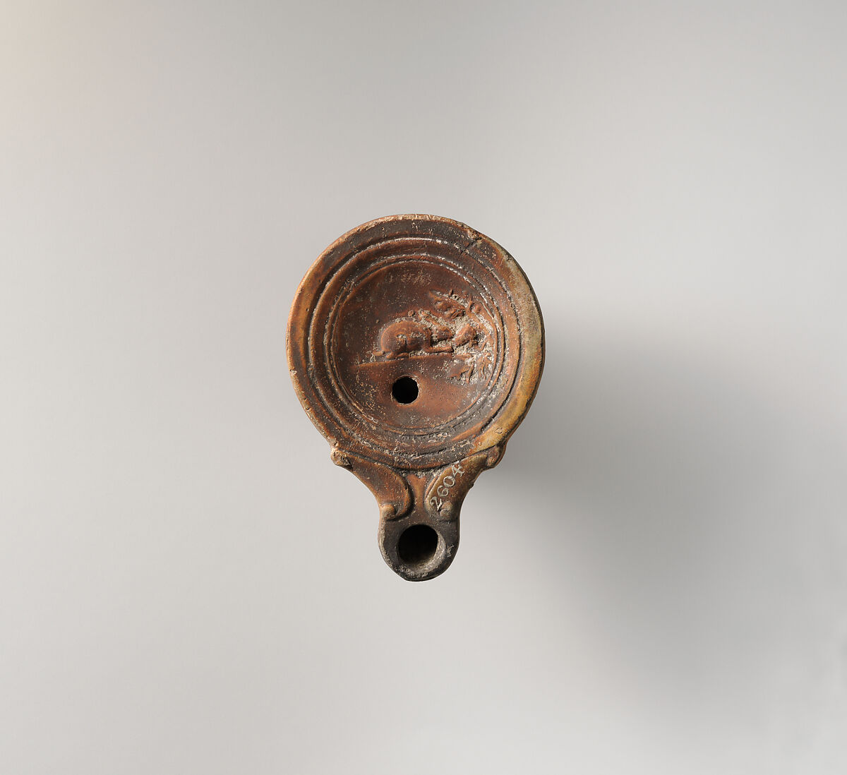 Terracotta oil lamp, Terracotta, Roman 