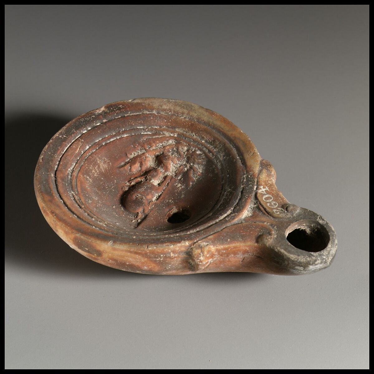 Terracotta oil lamp, Terracotta, Roman