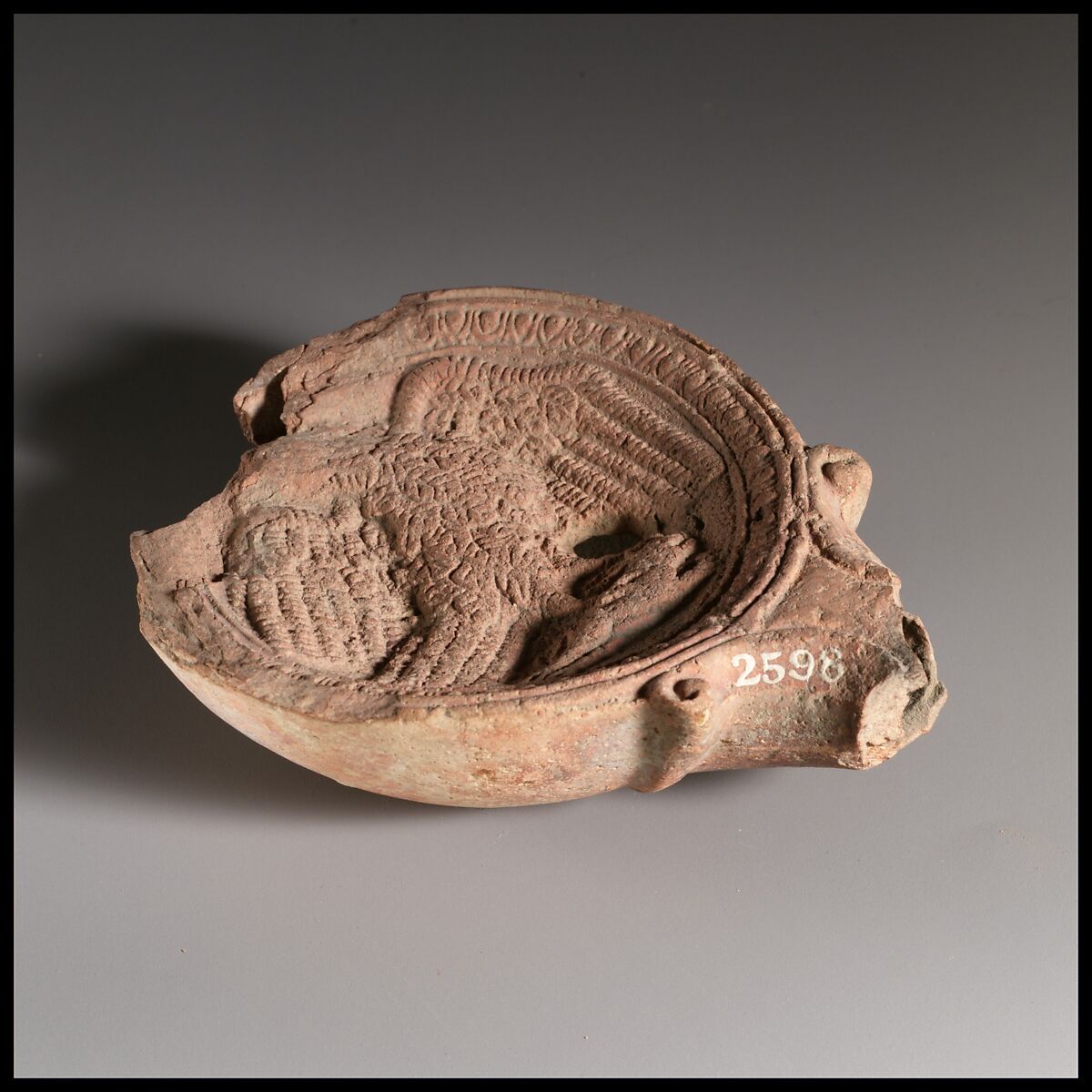 Terracotta oil lamp, Terracotta, Roman