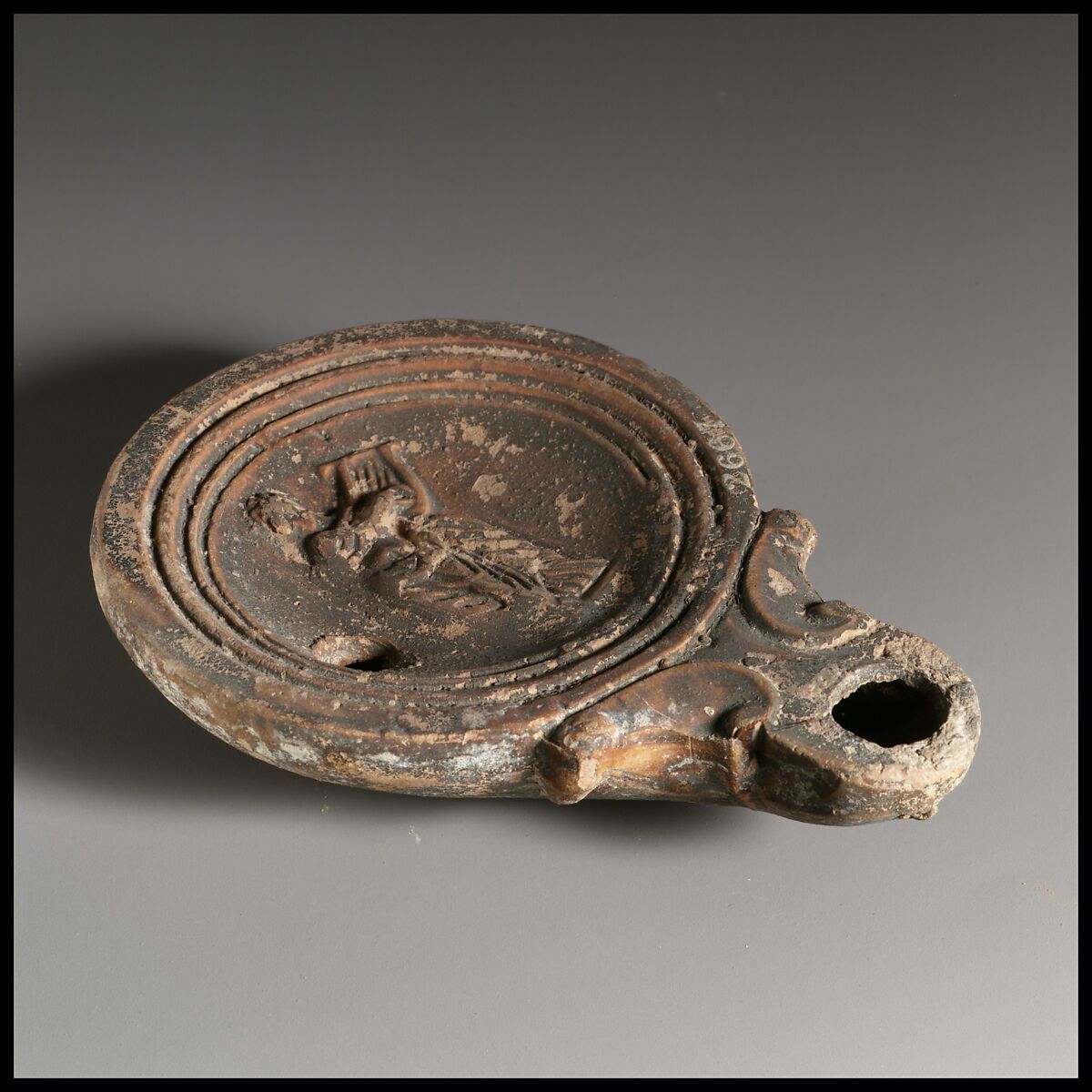 Terracotta oil lamp, Terracotta, Roman