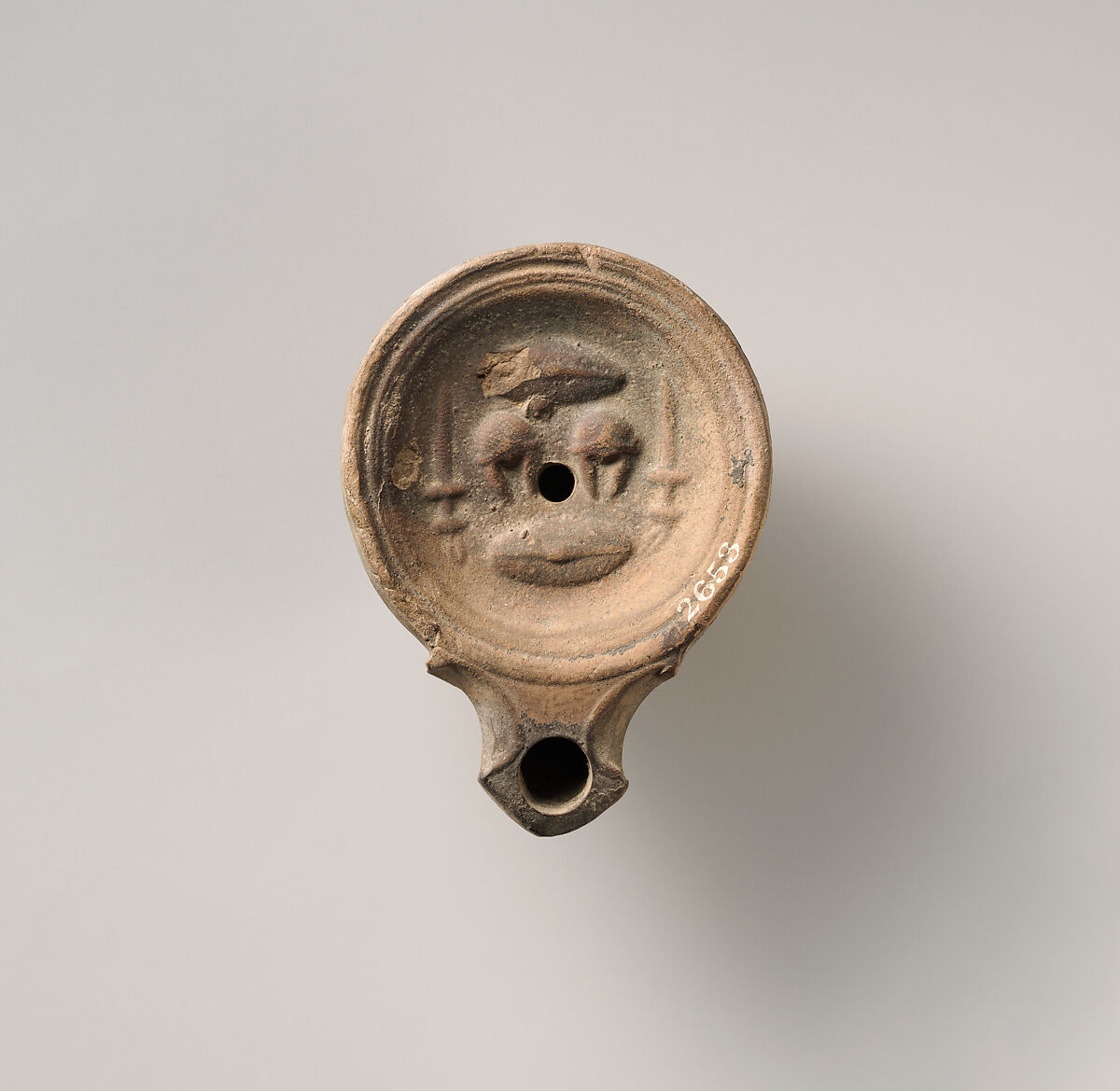 Terracotta oil lamp, Terracotta, Roman 