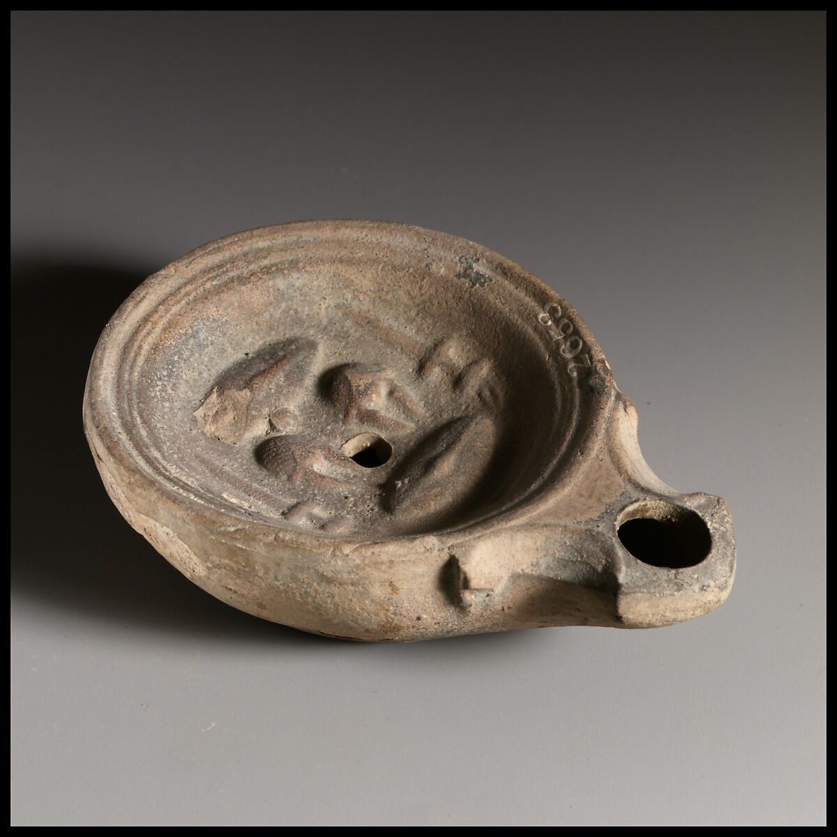 Terracotta oil lamp, Terracotta, Roman