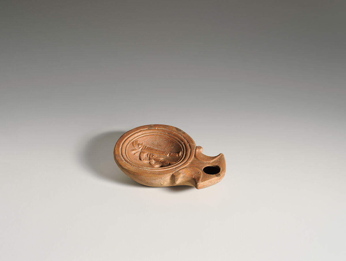 Terracotta oil lamp, Terracotta, Roman