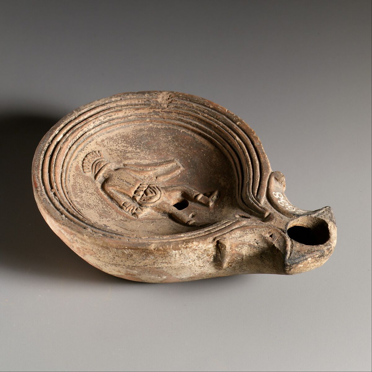 Terracotta oil lamp, Terracotta, Roman