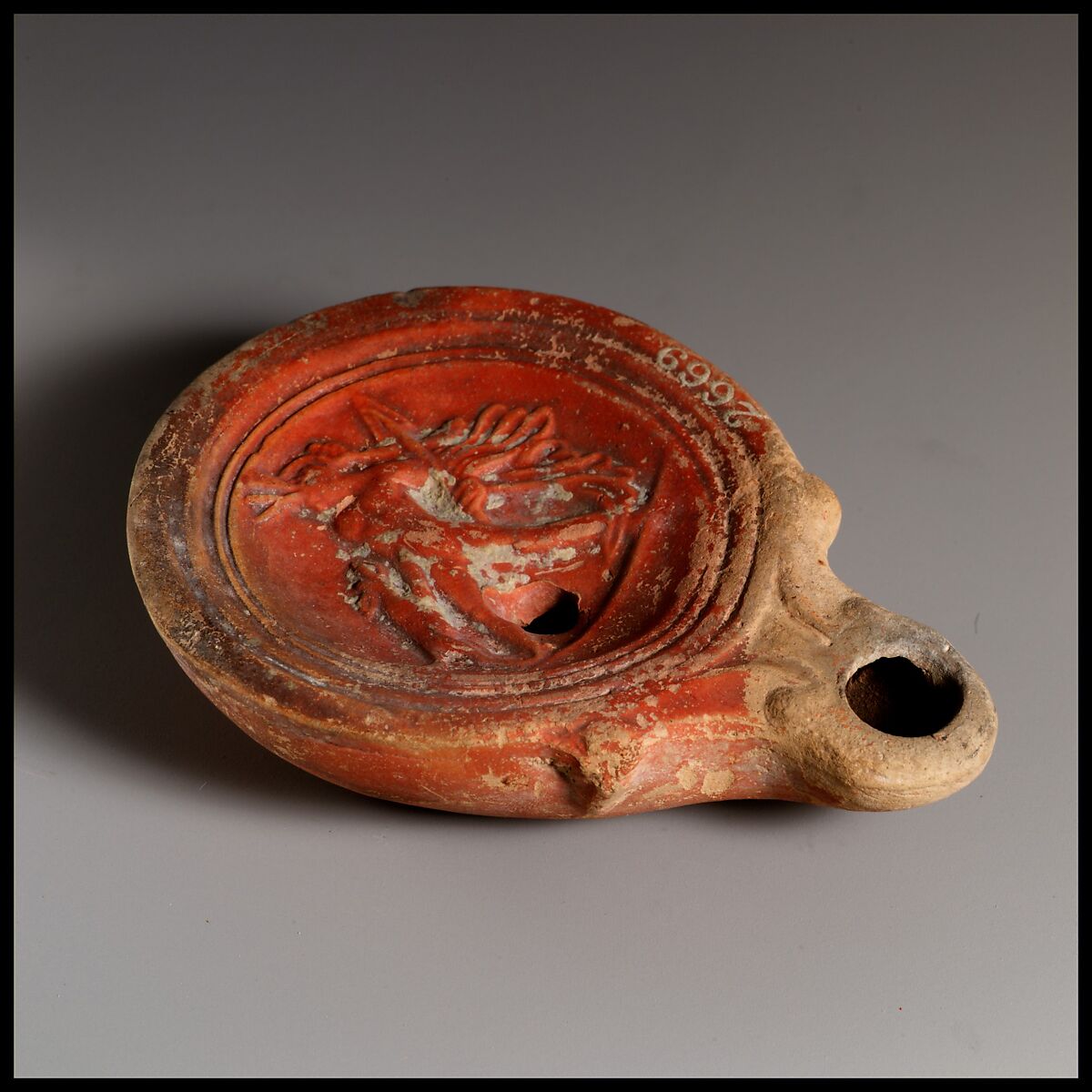 Terracotta oil lamp, Terracotta, Roman