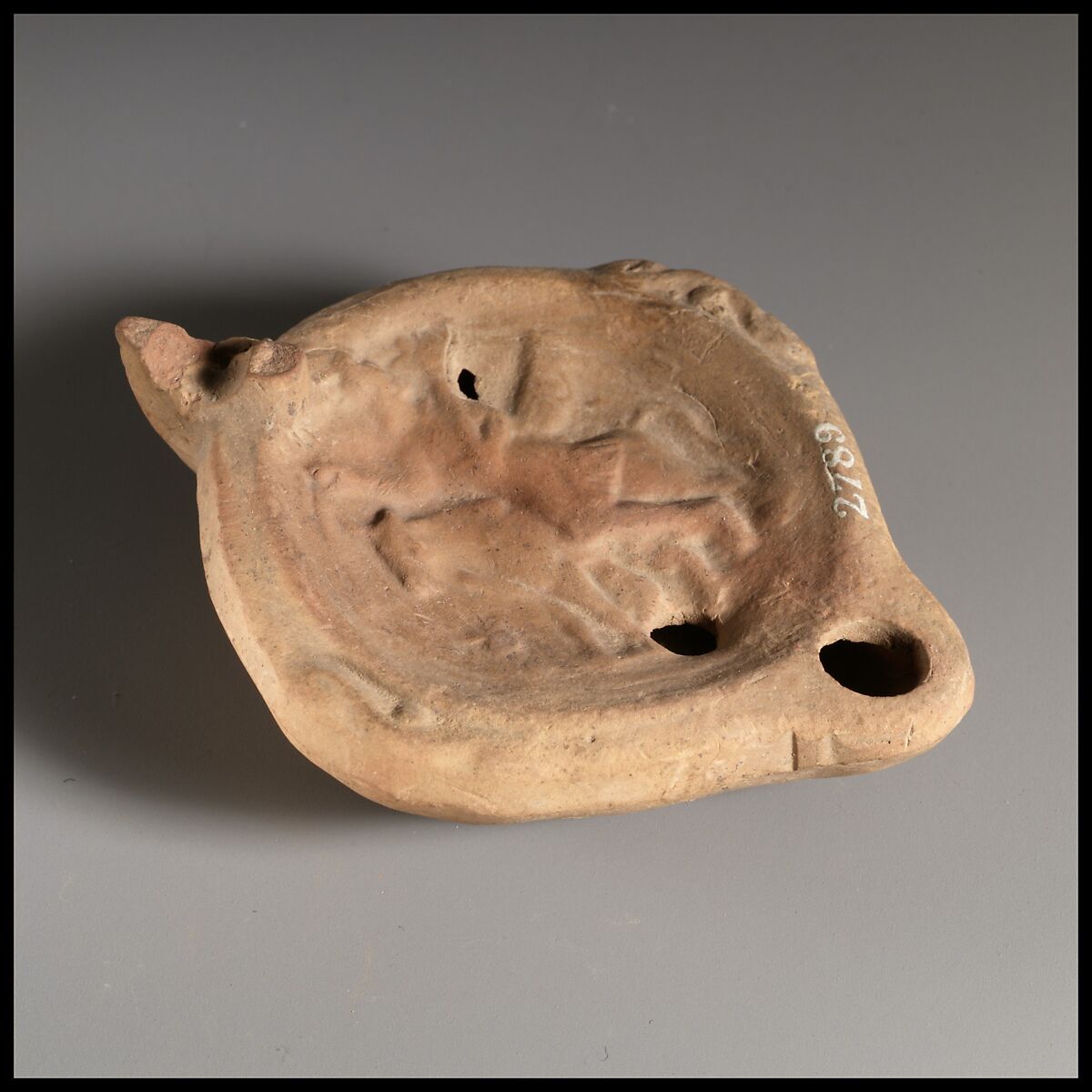 Terracotta oil lamp, Terracotta, Roman
