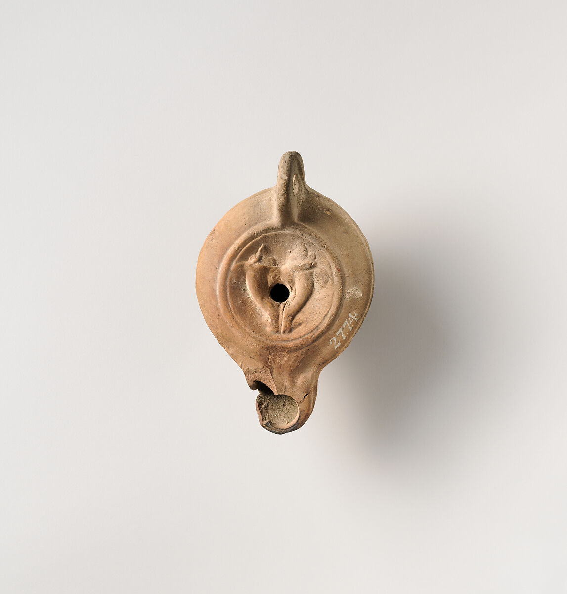 Terracotta oil lamp, Terracotta, Roman 