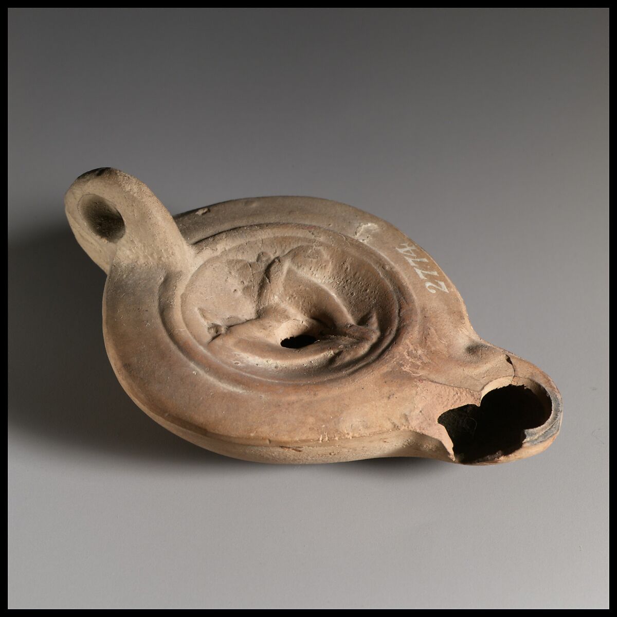 Terracotta oil lamp, Terracotta, Roman