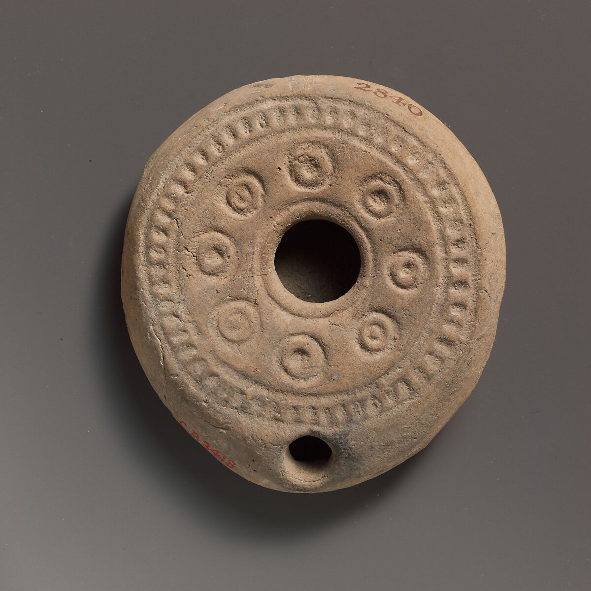 Terracotta oil lamp, Terracotta, Roman 