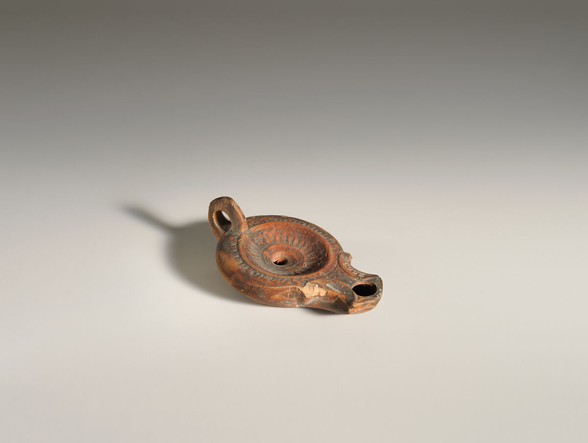 Terracotta oil lamp, Terracotta, Roman