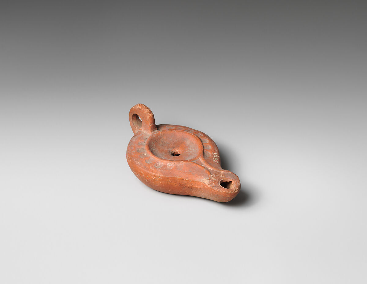 Terracotta oil lamp, Terracotta, Roman 