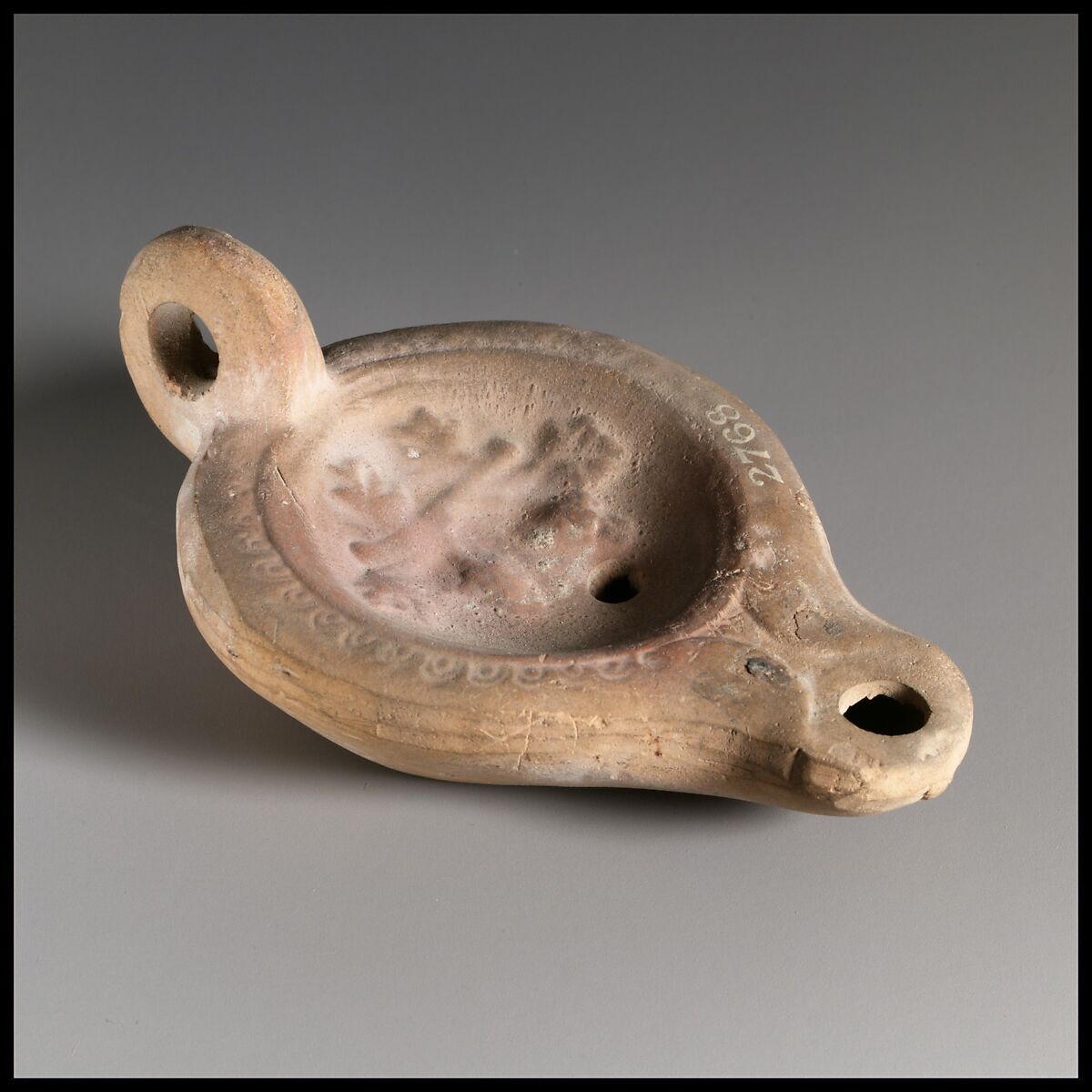 Terracotta oil lamp, Terracotta, Roman