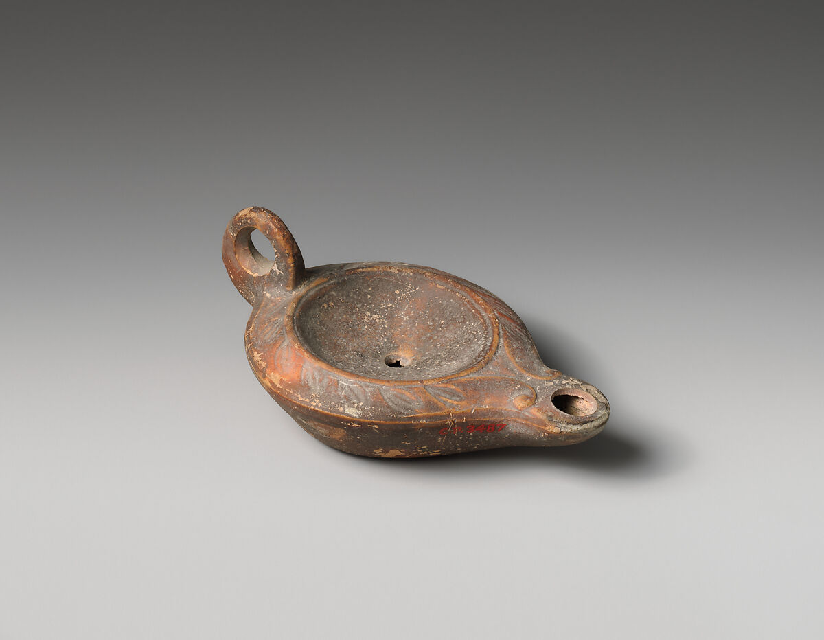 Terracotta oil lamp, Terracotta, Roman 