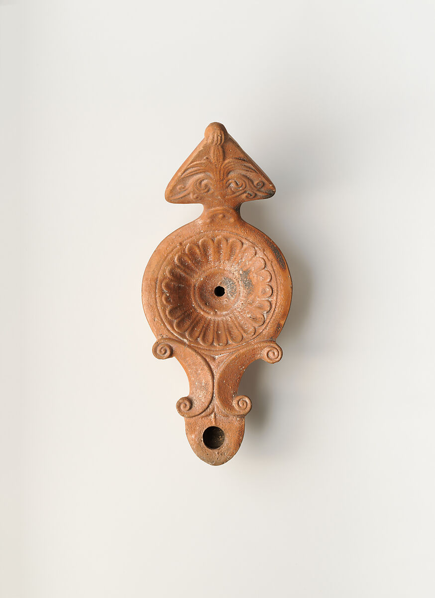 Terracotta oil lamp, Terracotta, Roman